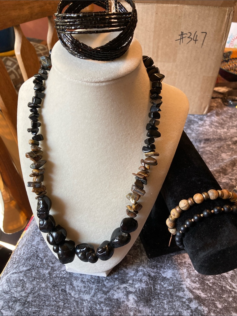 4 piece jewelry bundle – natural stone necklace, and four accompanying bracelets
